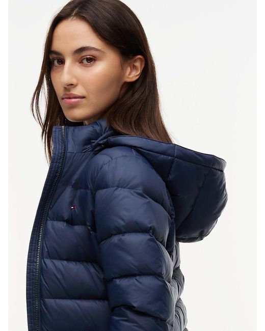 Tommy Hilfiger Blue Slim Shiny Down Hooded Coat