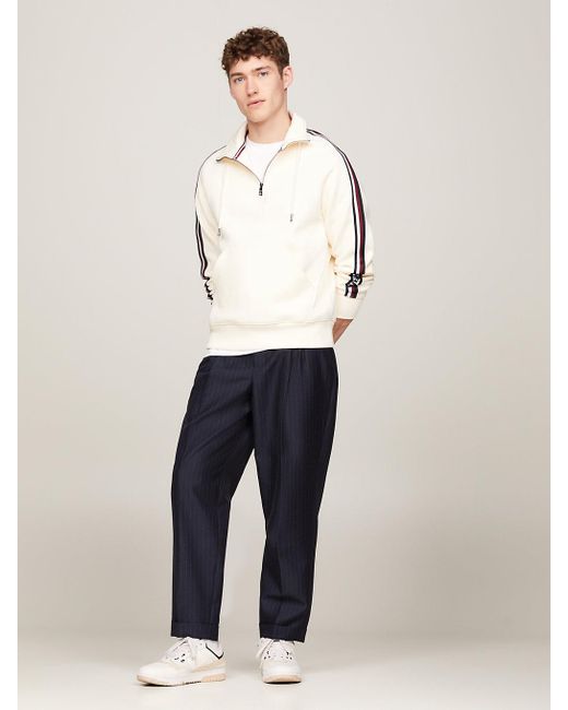 Tommy Hilfiger White Global Stripe Flex Fleece Quarter-zip Sweatshirt for men
