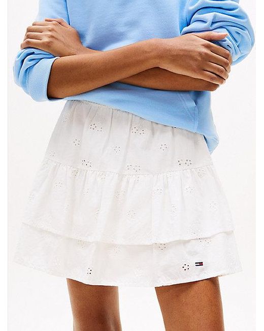 Minifalda A Capas Con Diseño Calado Tommy Hilfiger de color Blue