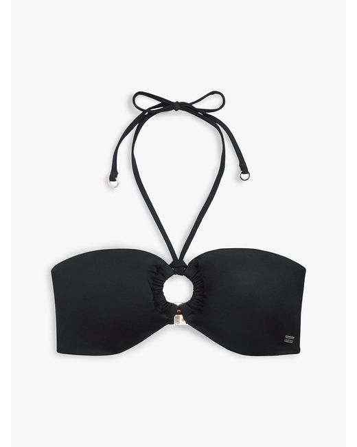 Tommy Hilfiger Black Halterneck Ring Bandeau Bikini Top