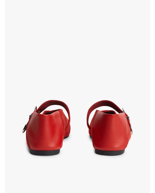 Tommy Hilfiger Red Suede Buckle Square Toe Ballerinas