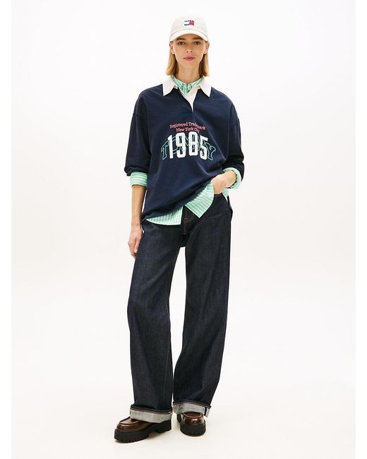 Tommy Hilfiger Blue Logo Embroidery Jersey Oversized Rugby Shirt