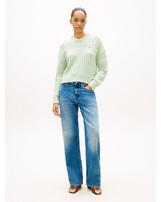 Tommy Hilfiger Green Cable Knit Relaxed Jumper