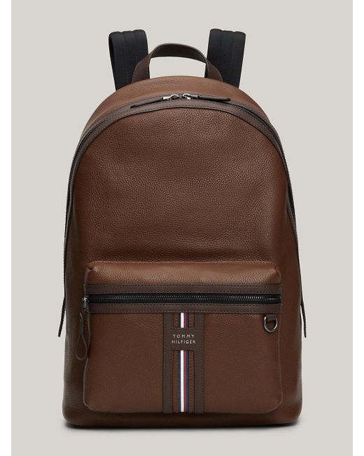 Tommy Hilfiger Brown Premium Leather Signature Detail Backpack for men