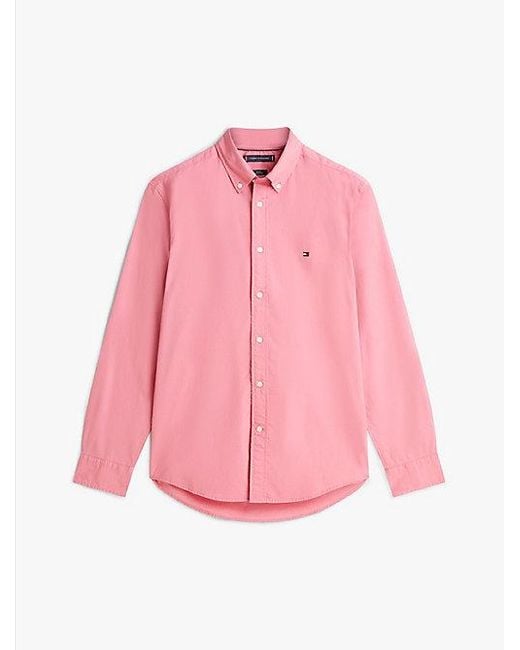 Camisa De Popelín Th Flex De Corte Regular Tommy Hilfiger de hombre de color Red