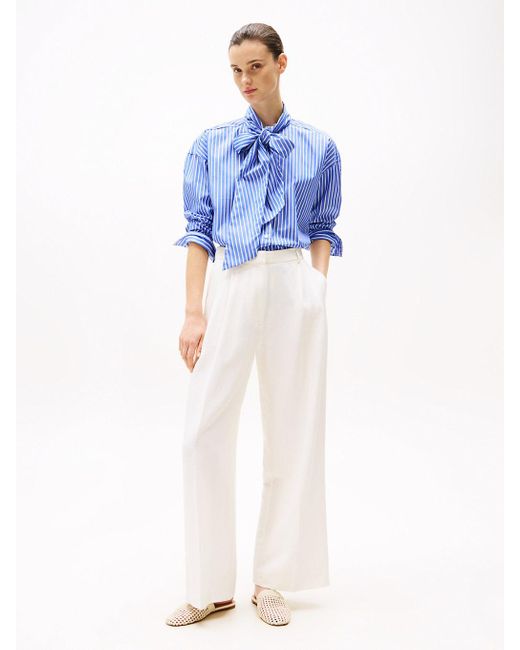 Tommy Hilfiger Blue Relaxed Fit Bow Collar Shirt