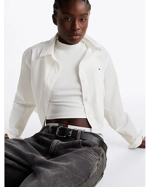 Tommy Hilfiger Poplin Cropped Relaxed Fit Blouse Met Streep in het White