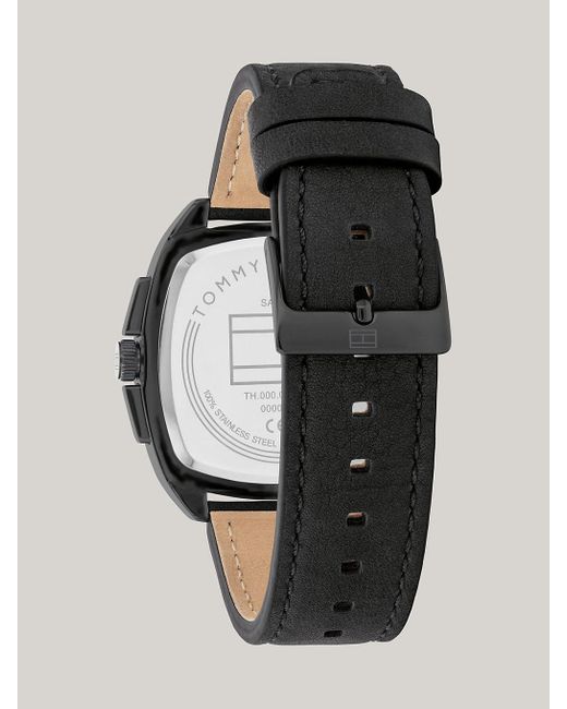 Tommy Hilfiger Ionic-plated Black Leather Strap Square Watch for men