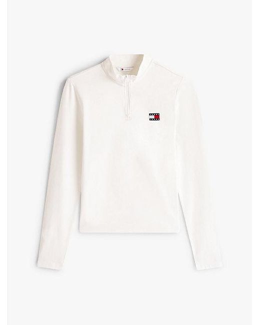Top De Manga Larga Con Cremallera Y Parche Tommy Hilfiger de color White