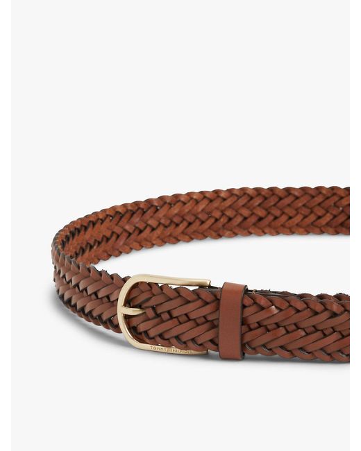 Tommy Hilfiger Brown Rounded Buckle Casual Woven Leather Belt for men