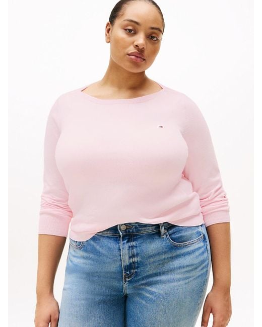 Pullover Curve Sottile Con Scollatura A Barca di Tommy Hilfiger in Pink