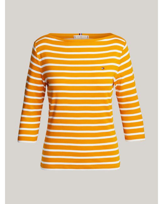 Tommy Hilfiger Yellow Boat Neck Three-quarter Sleeve Slim T-shirt