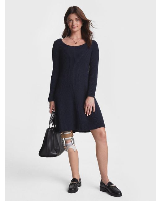 Tommy Hilfiger Blue Adaptive Fit And Flare Ribbed Mini Dress