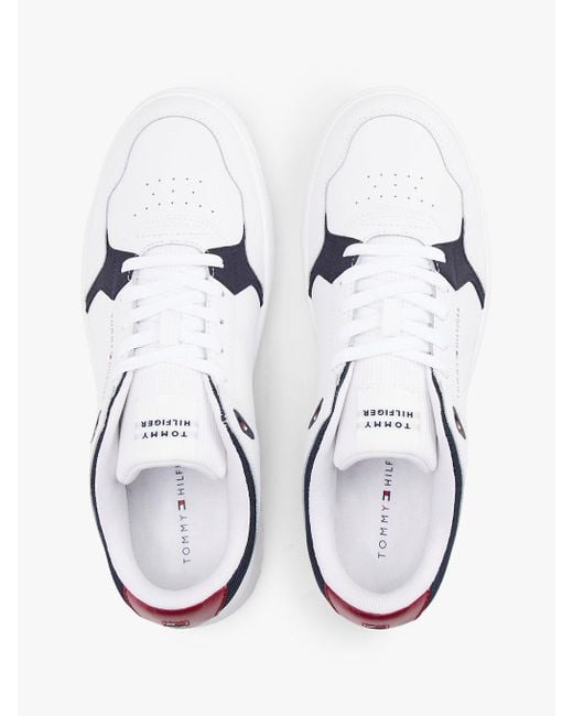 Sneakers Stile Basket Con Mix Di Texture E Pelle di Tommy Hilfiger in White da Uomo