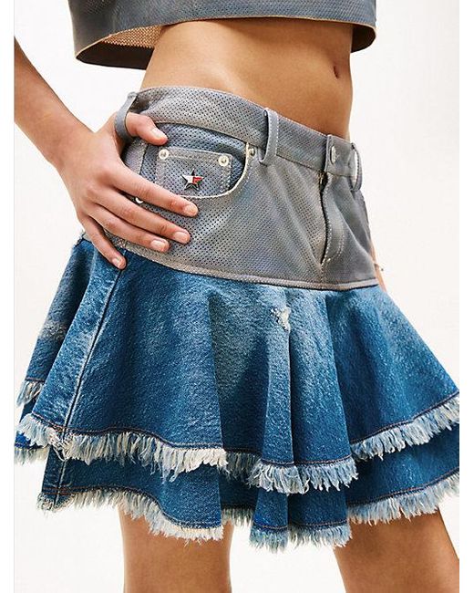 Minifalda Vaquera Tommy Girl Con Volantes Tommy Hilfiger de color Blue