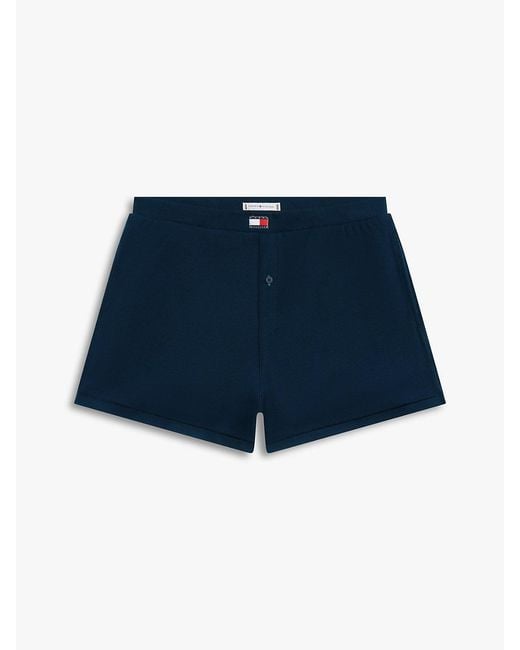 Tommy Hilfiger Blue Heritage Logo Patch Ribbed Lounge Shorts