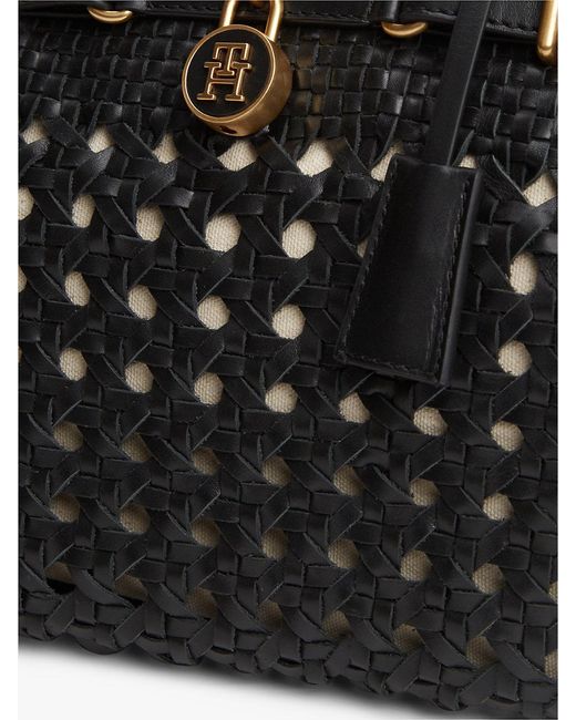 Tommy Hilfiger Black The American Icon Braided Leather Tote Bag