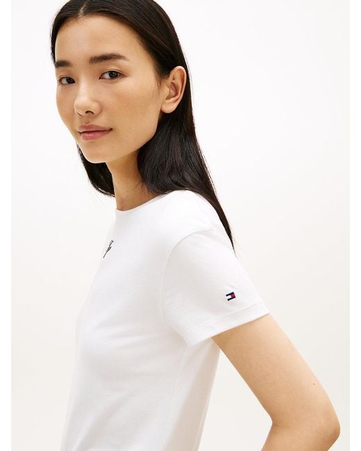 Tommy Hilfiger White Textured Logo Slim Jersey T-Shirt