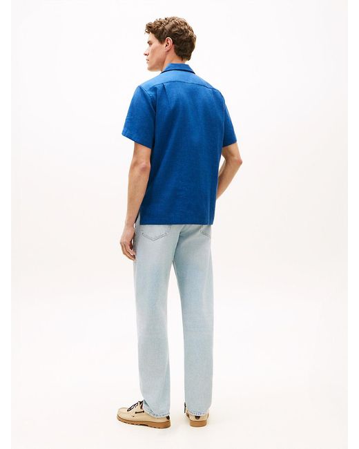 Tommy Hilfiger Blue Regular Fit Linen Blend Short Sleeve Shirt for men