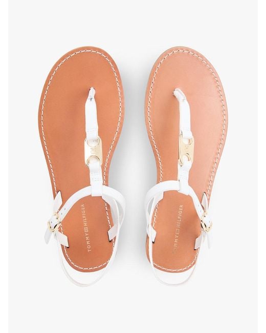 Tommy Hilfiger White Leather Th Monogram Strap Sandals