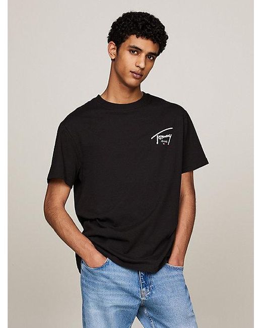 Tommy Hilfiger T-shirt Met Ronde Hals En Signature-logo in het Black voor heren