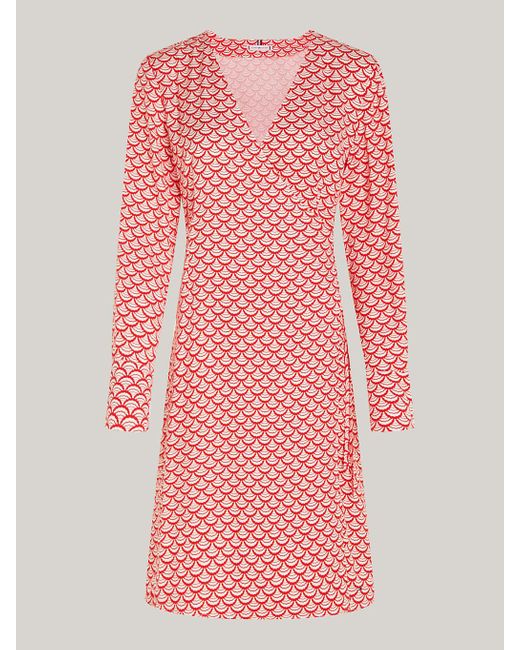 Tommy Hilfiger Pink Fit And Flare Wrap Dress