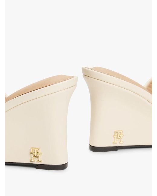 Mules Compensées En Cuir À Monogramme Th Tommy Hilfiger en coloris White