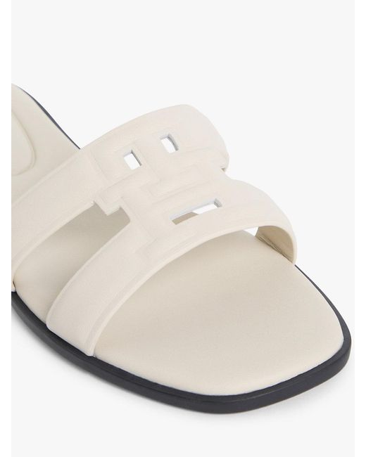 Tommy Hilfiger White Leather Th Monogram Strap Mules