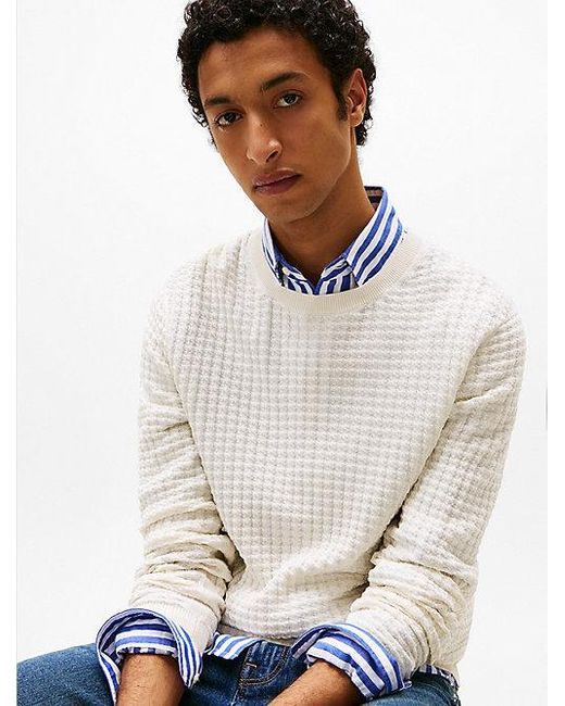 Tommy Hilfiger Smart Casual Seersucker Trui in het White voor heren