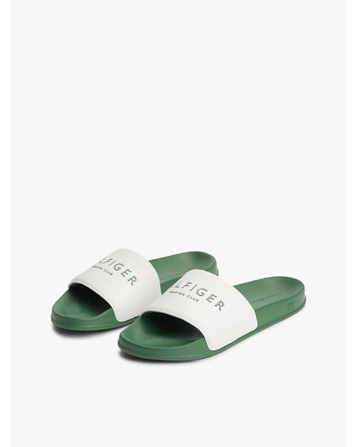Tommy Hilfiger Green Logo Pool Slides for men