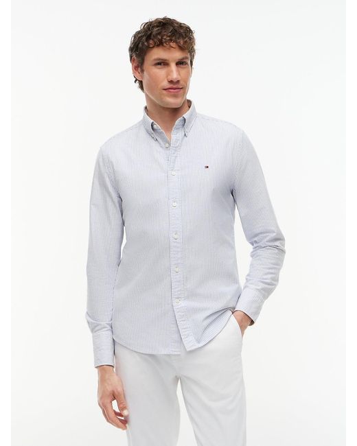 Tommy Hilfiger White Heritage Oxford Stripe Regular Long Sleeve Shirts for men