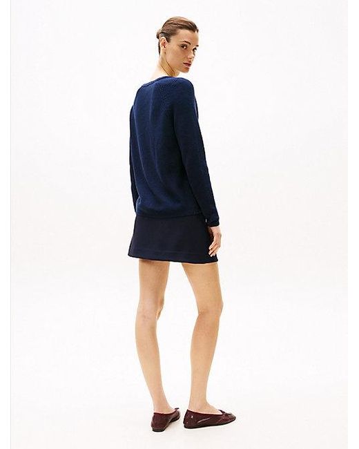 Tommy Hilfiger Kabelgebreide Trui Met V-Hals in het Blue