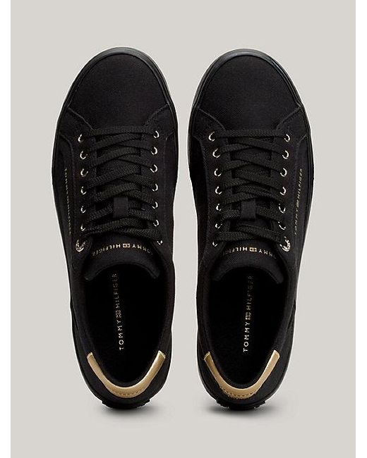 Tommy Hilfiger Canvas Sneaker Met Metallic Hak in het Black