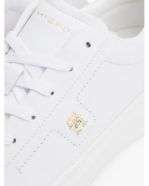 Tommy Hilfiger Leren Court Sneaker Met Th-Monogram in het White