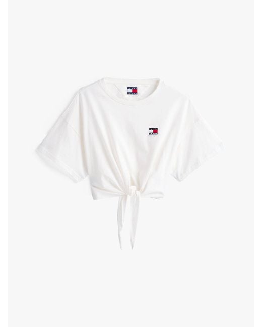 Tommy Hilfiger White Tommy Badge Cropped Knot T-shirt