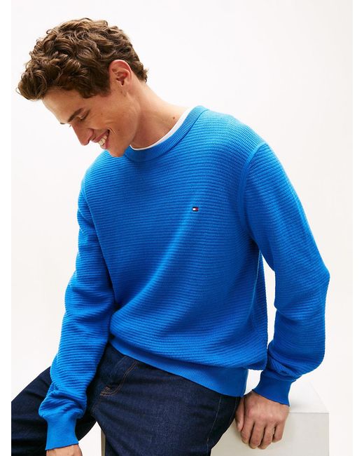 Tommy Hilfiger Blue Structured Yarn Dyed Crew Neck Jumper for men