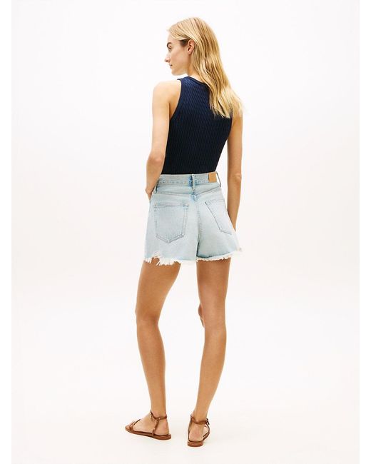 Tommy Hilfiger White Distressed High Rise Wide Leg Denim Shorts