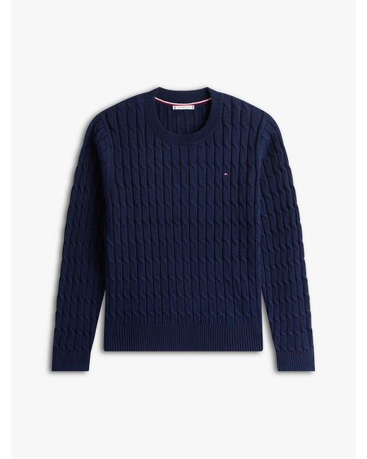 Tommy Hilfiger Blue Curve Cable Knit Crew Neck Jumper