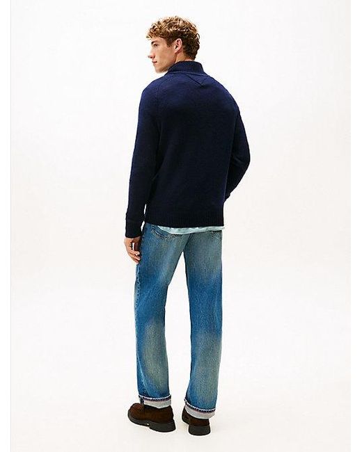 Tommy Hilfiger Wollen Trui Met Opstaande Hals En Halve Rits in het Blue voor heren