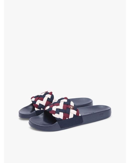 Tommy Hilfiger Blue Braided Pool Slides