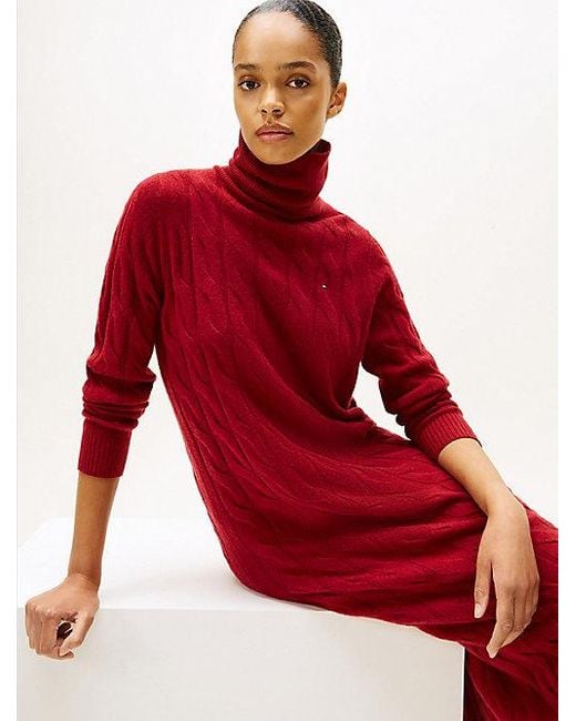 Tommy Hilfiger Red Zopfstrick-Midikleid Aus Softer Wolle