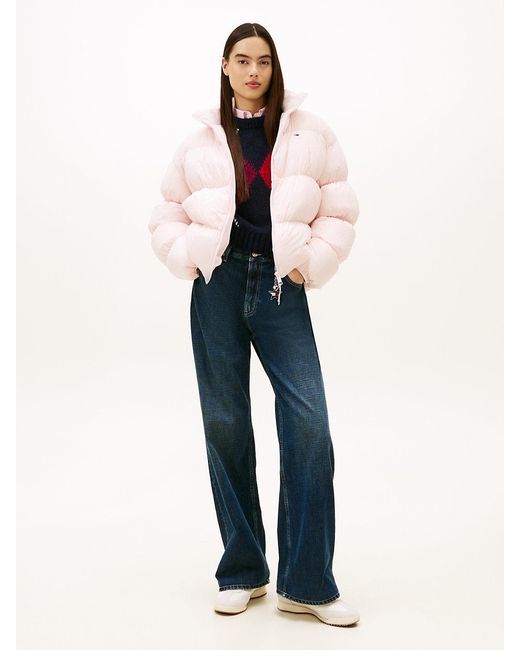 Tommy Hilfiger Pink Ruched Down Puffer Jacket