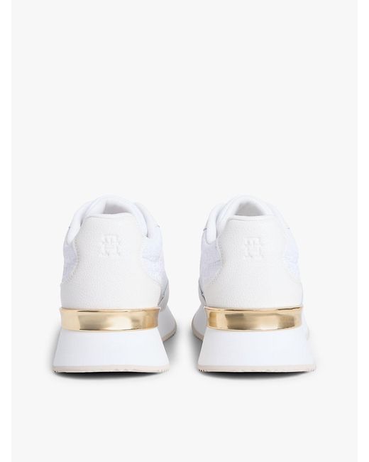 Tommy Hilfiger White Th Monogram Leather Mixed Texture Trainers