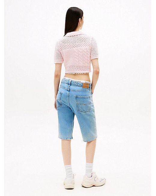 Cárdigan De Manga Corta Con Cuello De Polo Tommy Hilfiger de color White