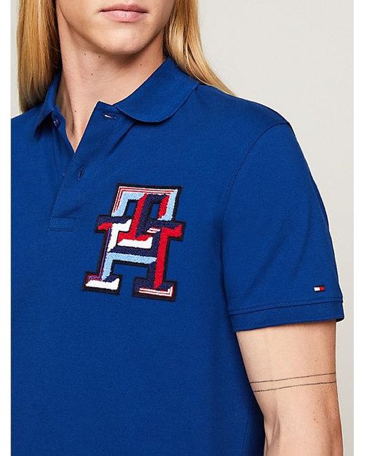 Tommy Hilfiger Regular Fit Polo Met Th-monogram-appliqué in het Blue voor heren