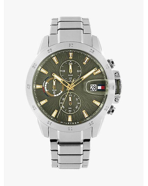 Reloj De Acero Inoxidable Con Esfera Verde Tommy Hilfiger de hombre de color Gray