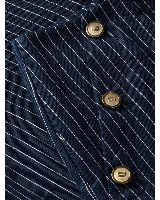 Tommy Hilfiger White Pinstripe-Tone Button Wide Leg Trousers With Linen