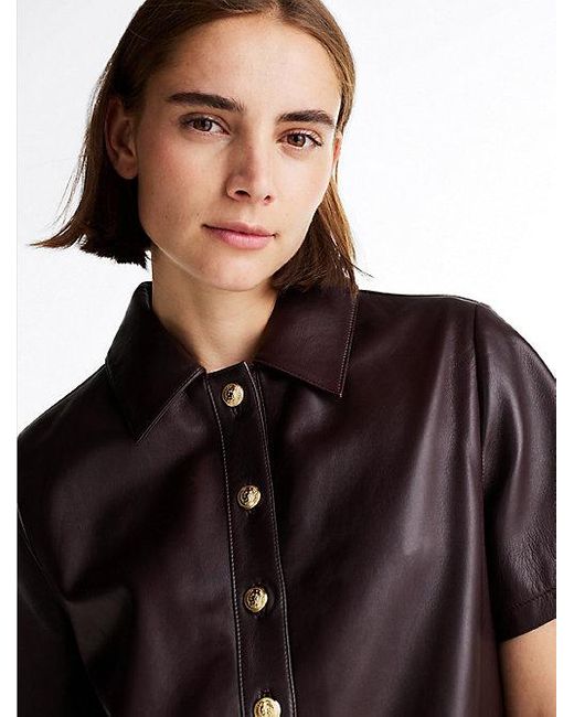 Tommy Hilfiger Leren Mini-Jurk Met Korte Mouwen in het Red