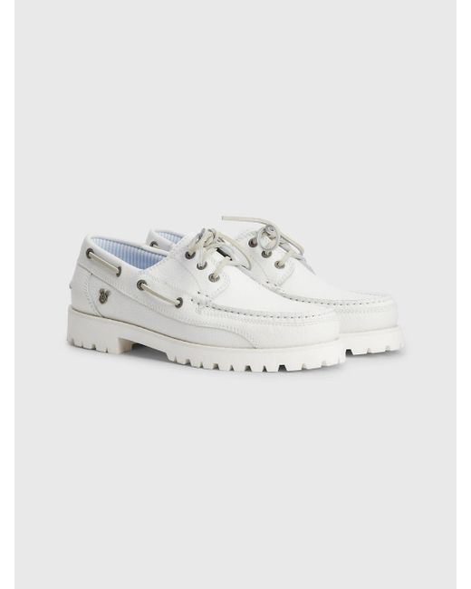 Tommy Hilfiger White Disney X Tommy Leather Cleat Boat Shoes for men