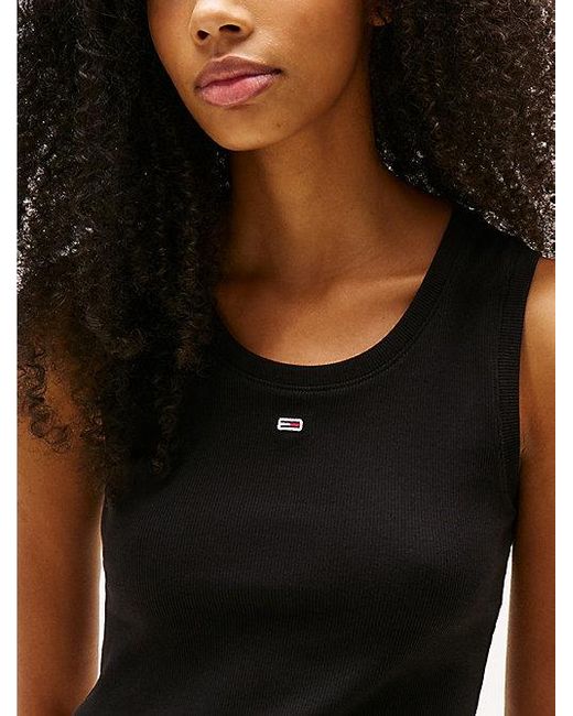 Tommy Hilfiger Geribde Slim Fit Tanktop Met Geborduurde Vlag in het Black